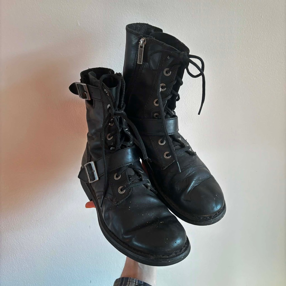 Harley-Davidson Black Leather Lace-Up Boots